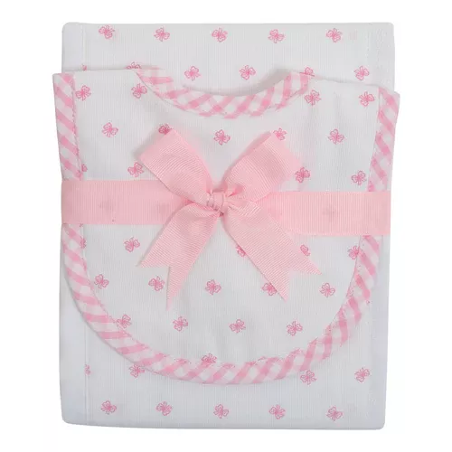 3 Marthas Pink Bow Drooler Bib & Burp Set