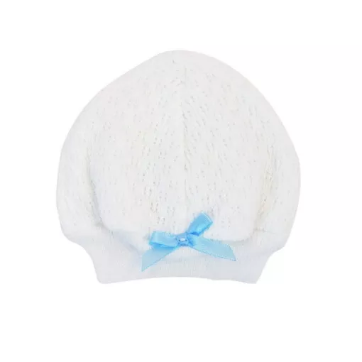 Beanie Cap With Bow- White/Blue