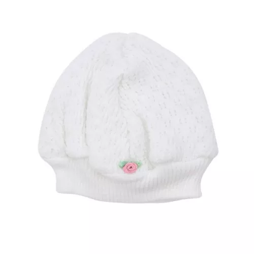 Beanie Cap with Pink Rosette