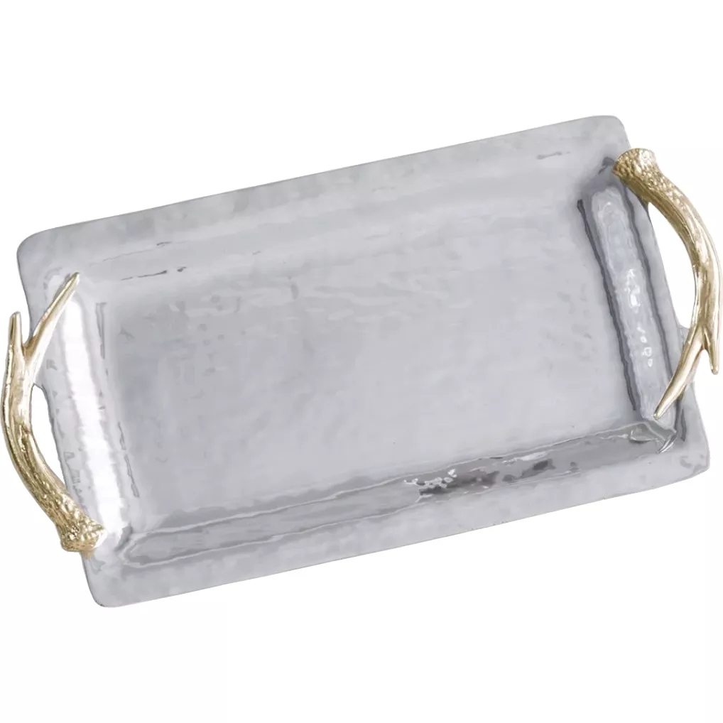 Beatriz Ball Western Antler Emerson Long Rectangular Tray with Gold Handles