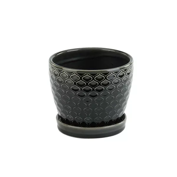 Black Laser Pot with Saucer