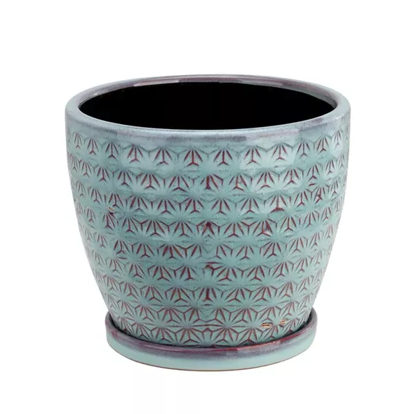 Blue Gray Prism Planter with Saucer