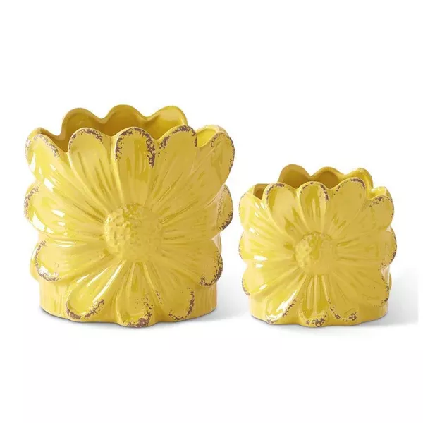 Distressed Yellow Ceramic Sunflower Pot