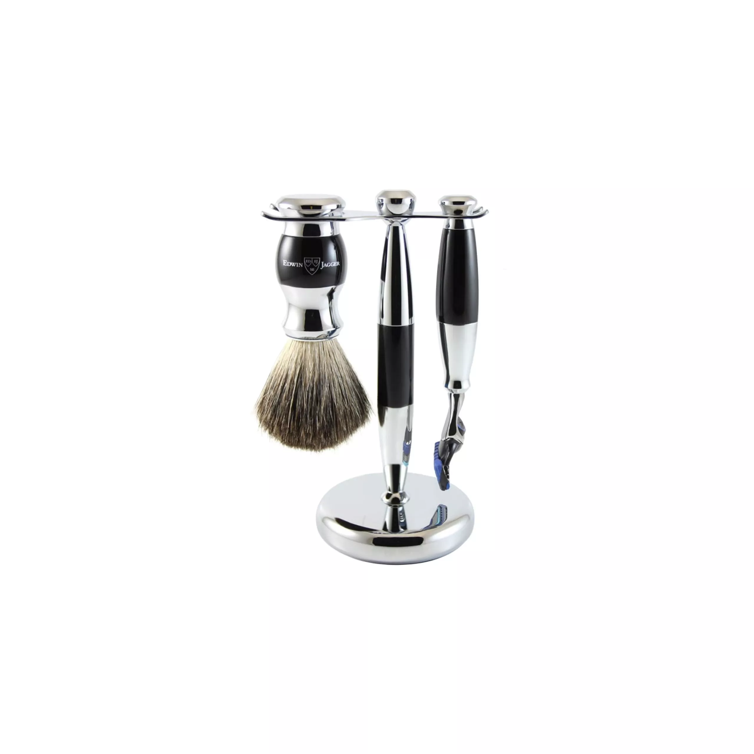Edwin Jagger 3pc Fusion Ebony & Chrome Shaving Set
