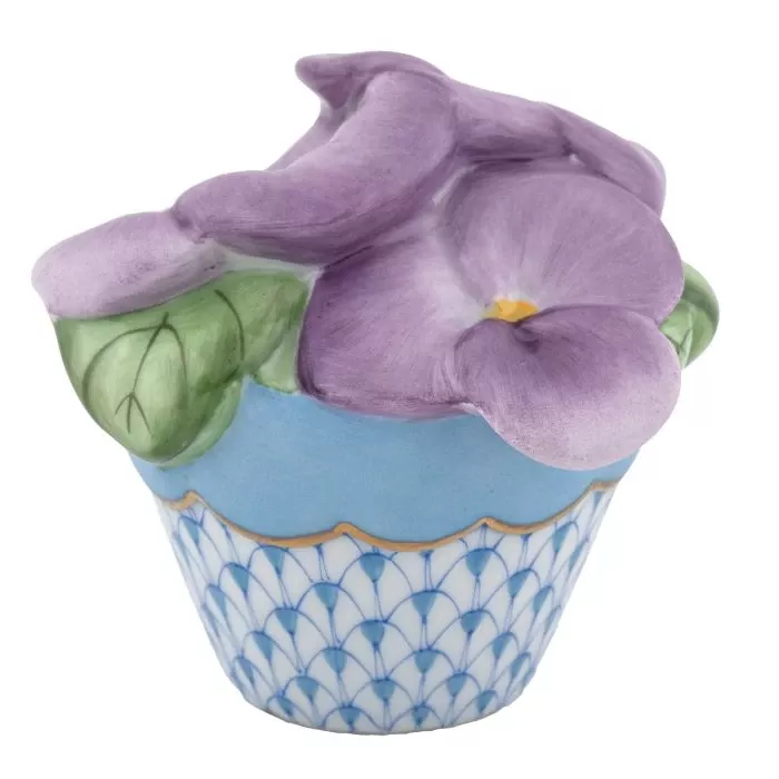 Herend Pansies in Flowerpot – Blue