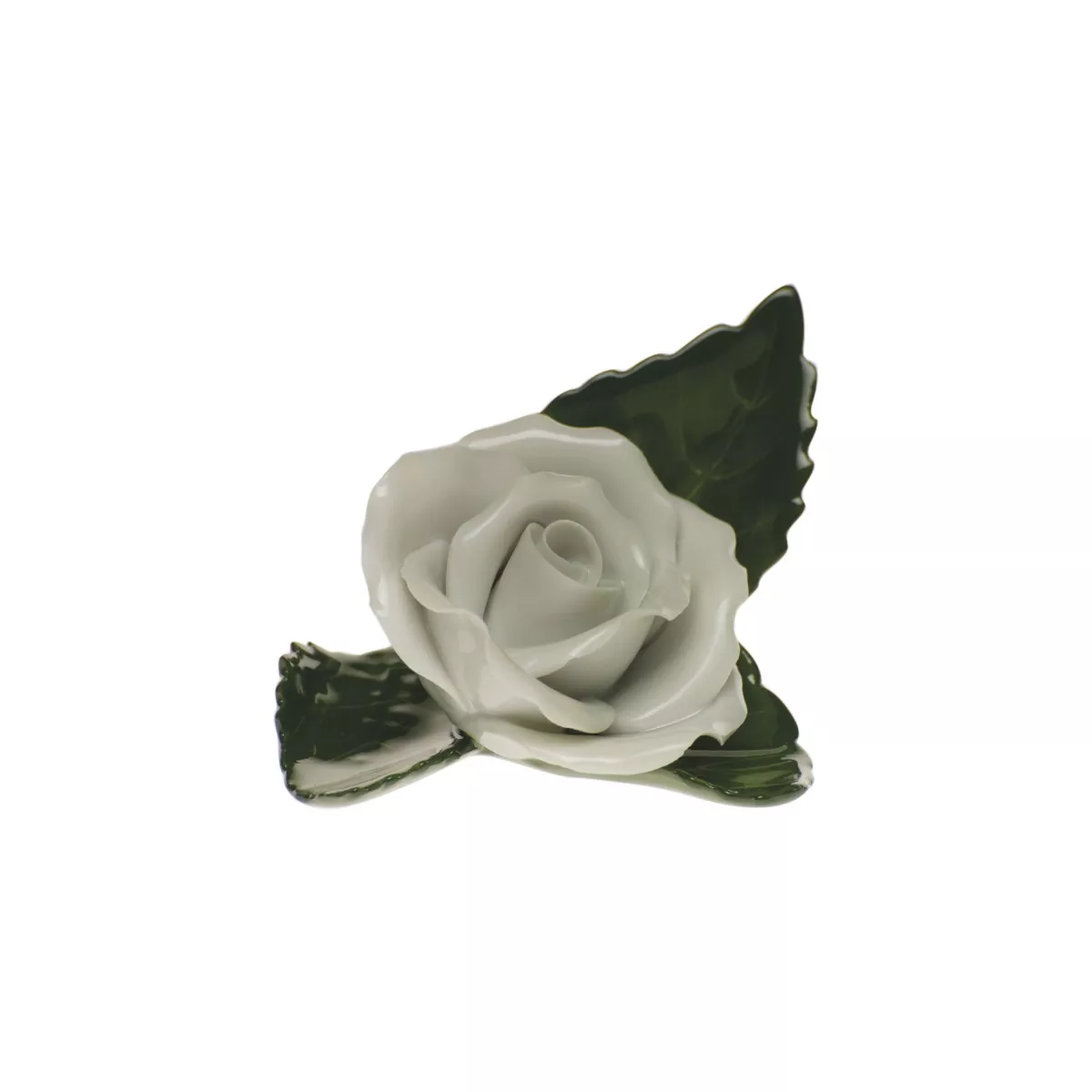 Herend Rose on Leaf – White
