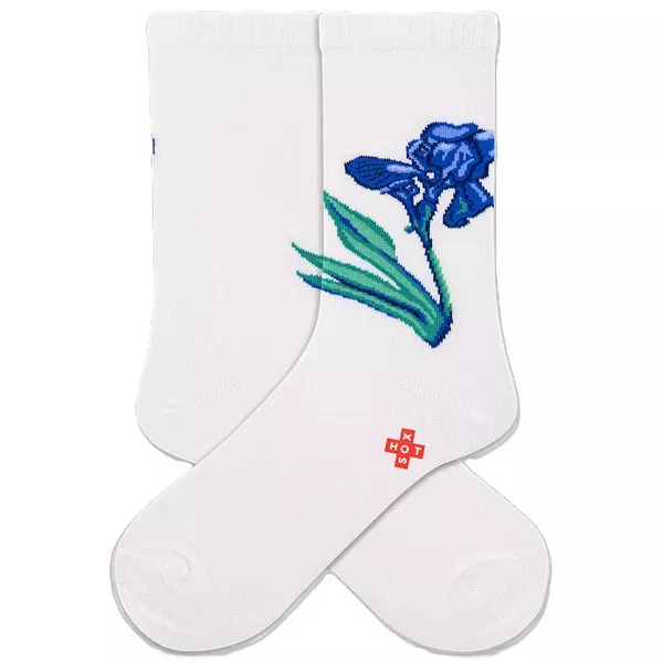 Irises White Crew Socks