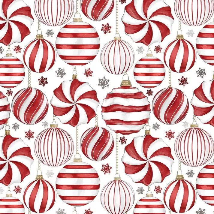 Jillson & Roberts Red and White Ornaments Gift Wrap Roll