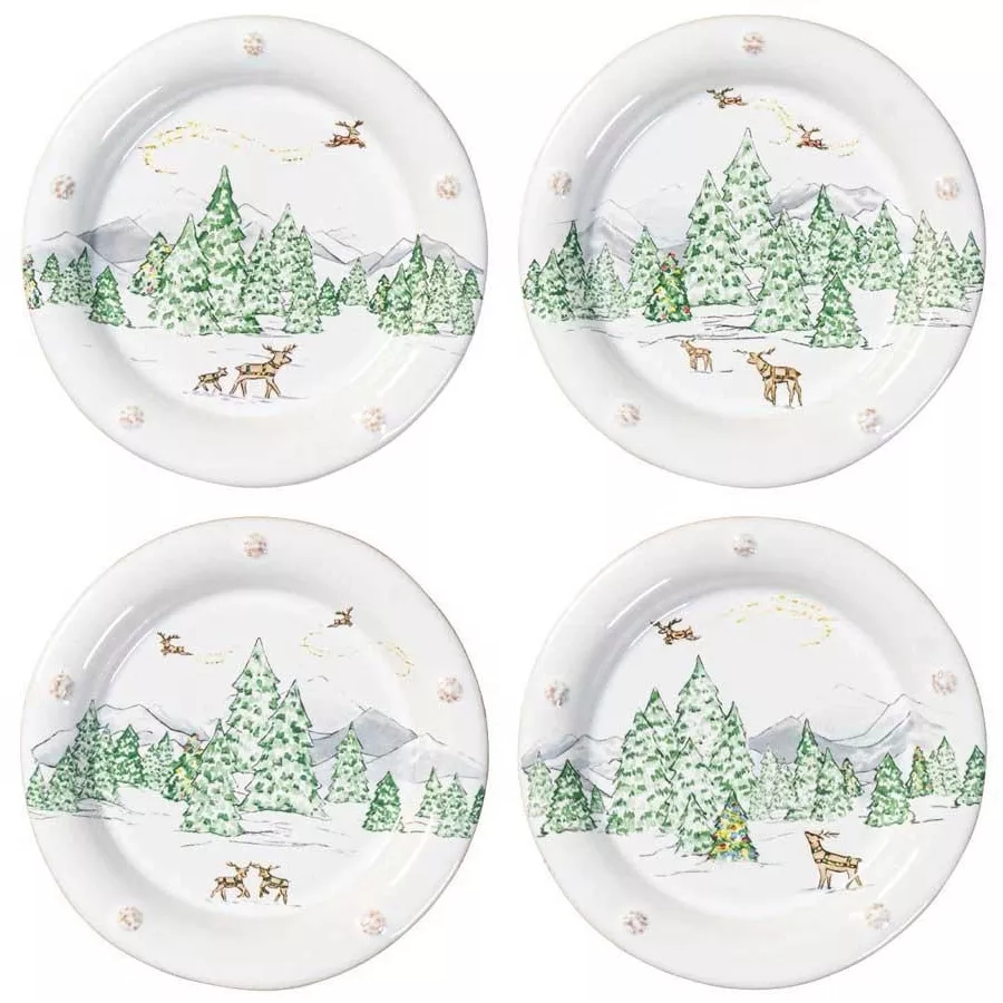 Juliska Berry & Thread North Pole Side/Cocktail Plate Assorted Set/4