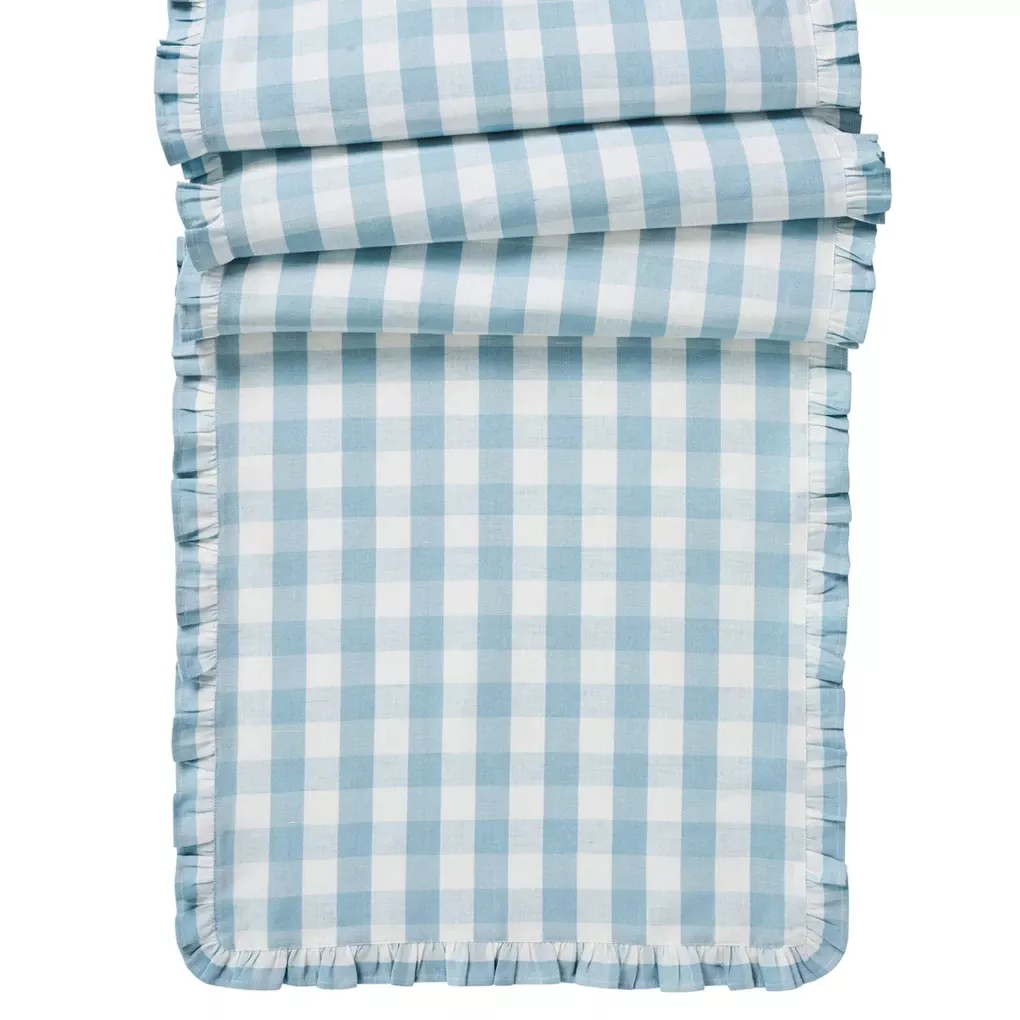 Juliska Gingham Ruffle 18″ x 90″ Table Runner – Ocean