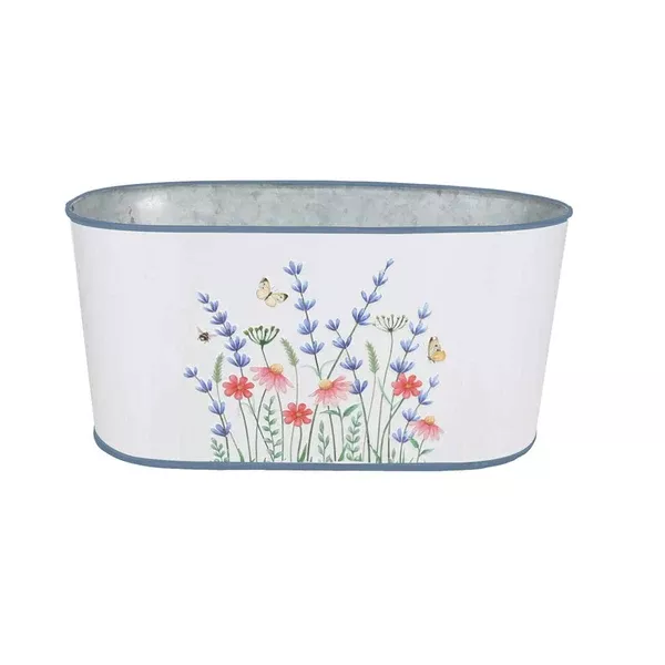 Oval White Pot Floral Emboss 8"