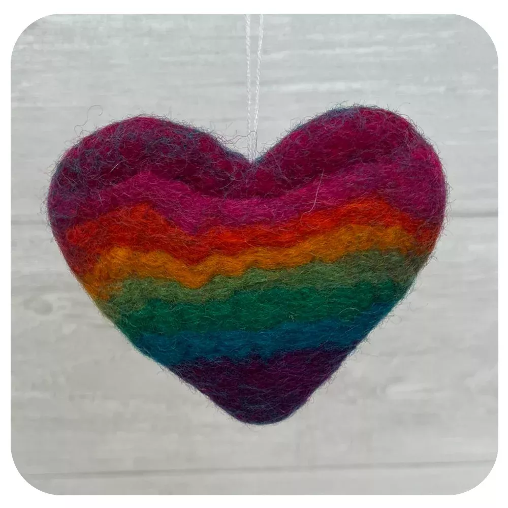 Rainbow Stripe Felt Heart