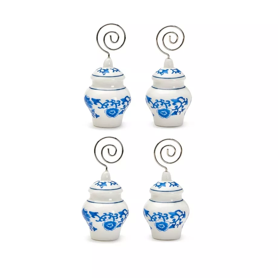 Set of 4 Blue and White Ginger Jar Placecard Holders – Ceramic