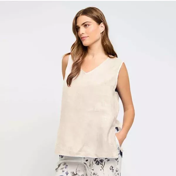 Sleeveless Top with Side Slits Beige