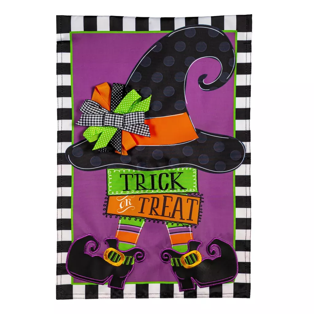 Trick Or Treat Witch Applique Garden Flag