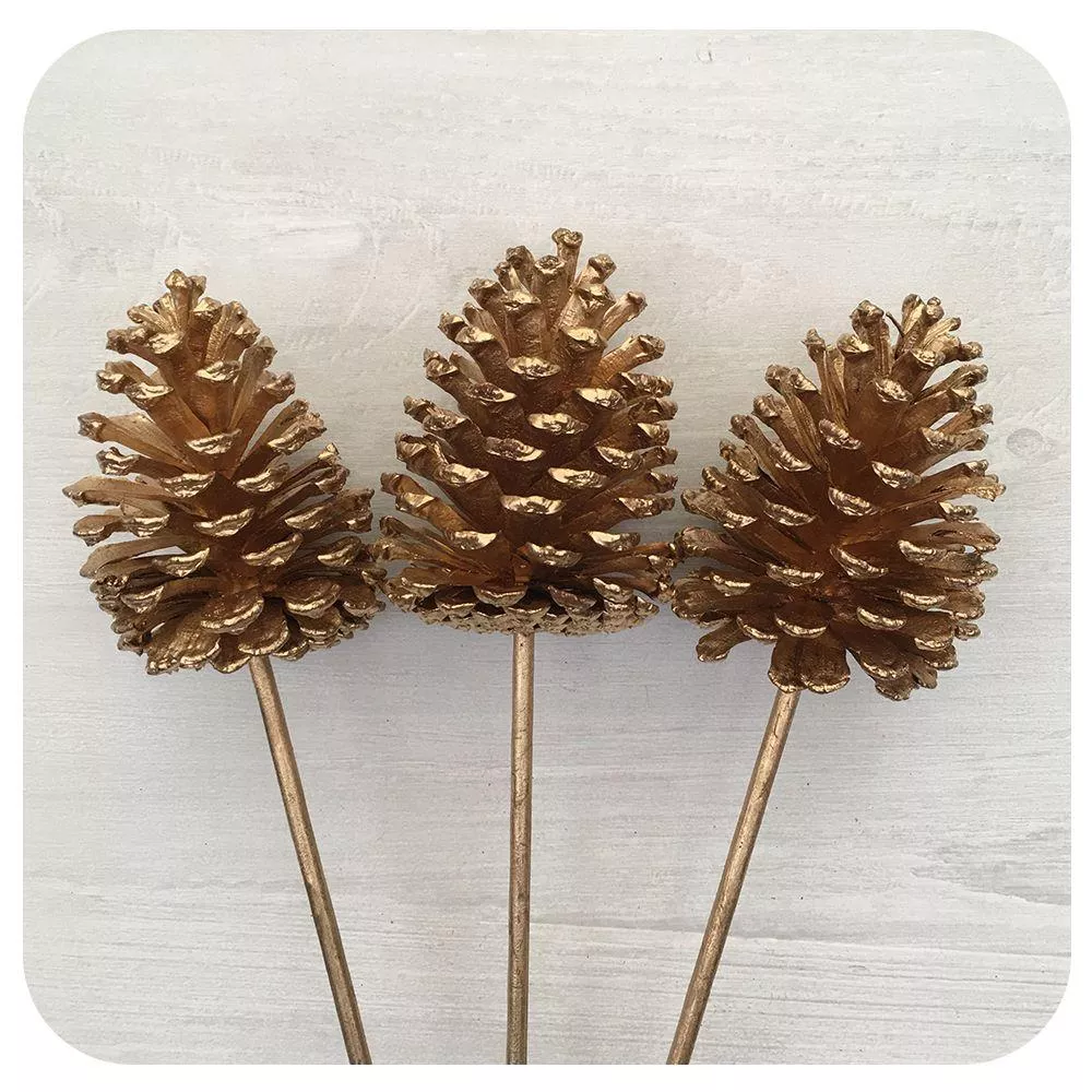 Trio of Large Gold Pinecones