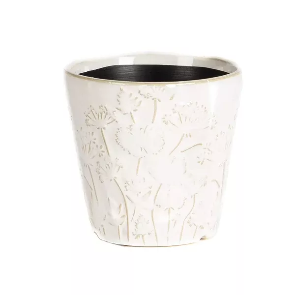 White Flower Emboss Pot 5.25In